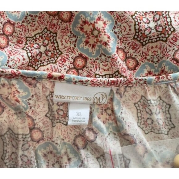 WESTPORT 1962 Women SZ XL Boho Floral Print Blouse With Ruffle Hem & 3/4 Sleeves - Picture 3 of 14